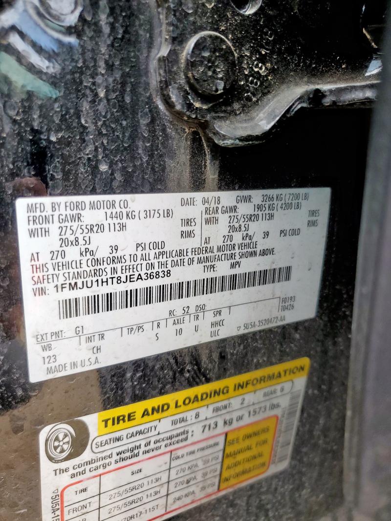 1FMJU1HT8JEA36838 - 2018 FORD EXPEDITION XLT შავი ფოტო 13