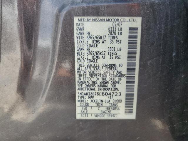 5N1AR18B78C604723 - 2008 NISSAN PATHFINDER S Brązowy zdjęcie 14