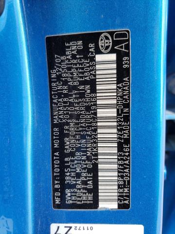2T1KR32E18C719168 - 2008 TOYOTA COROLLA MA XR BLUE photo 12