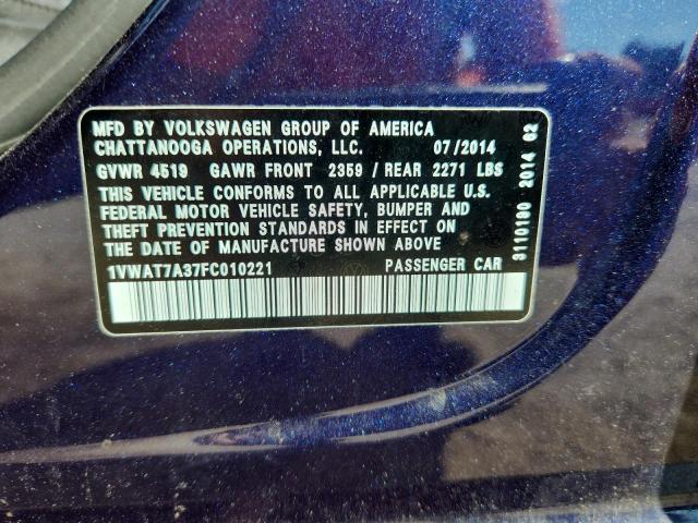 1VWAT7A37FC010221 - 2015 VOLKSWAGEN PASSAT S BLUE photo 12
