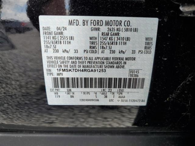 1FMSK7DH4RGA91253 - 2024 FORD EXPLORER XLT შავი ფოტო 13