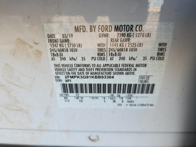 2FMPK3G91KBB93304 - 2019 FORD EDGE SE Blanc photo 13