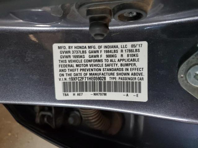 19XFC2F71HE059028 - 2017 HONDA CIVIC EX GRAY photo 13