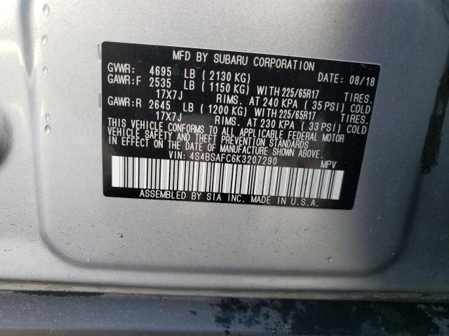 4S4BSAFC6K3207290 - 2019 SUBARU OUTBACK 2.5I PREMIUM SILVER photo 13