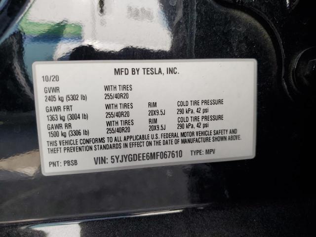 5YJYGDEE6MF067610 - 2021 TESLA MODEL Y BLACK photo 13