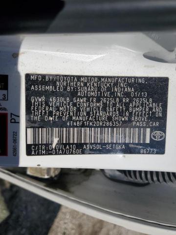 4T4BF1FK2DR286357 - 2013 TOYOTA CAMRY L 白色 照片 13