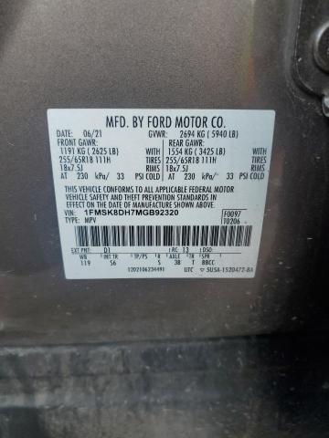 1FMSK8DH7MGB92320 - 2021 FORD EXPLORER XLT BROWN photo 13