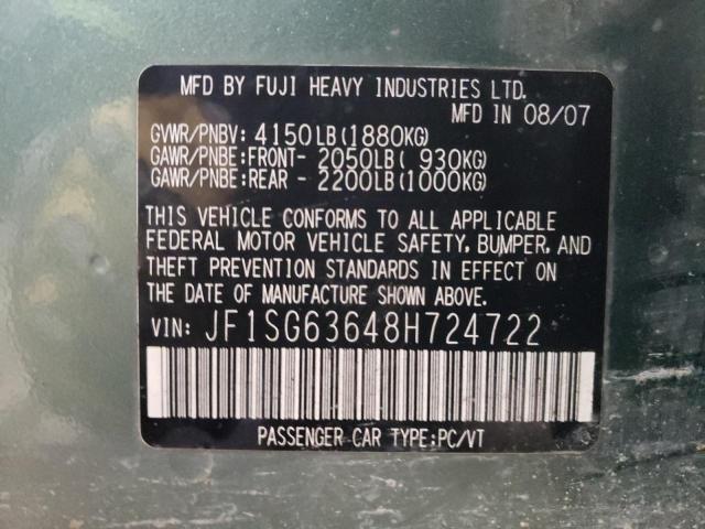 JF1SG63648H724722 - 2008 SUBARU FORESTER 2.5X GREEN photo 13