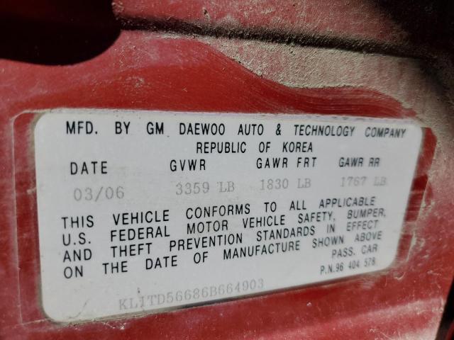 KL1TD56686B664903 - 2006 CHEVROLET AVEO BASE Qırmızı foto 13