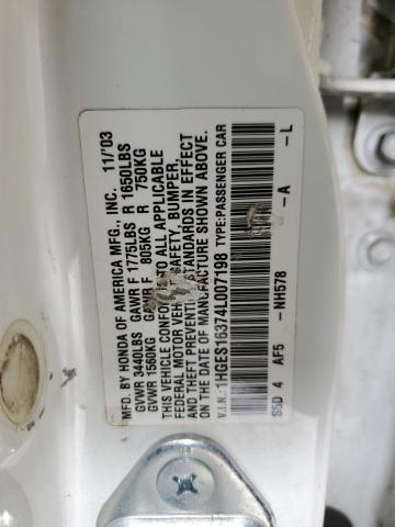 1HGES16374L007198 - 2004 HONDA CIVIC DX VP WHITE photo 12
