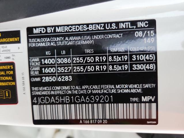 4JGDA5HB1GA639201 - 2016 MERCEDES-BENZ GLE 350 4MATIC WHITE photo 13