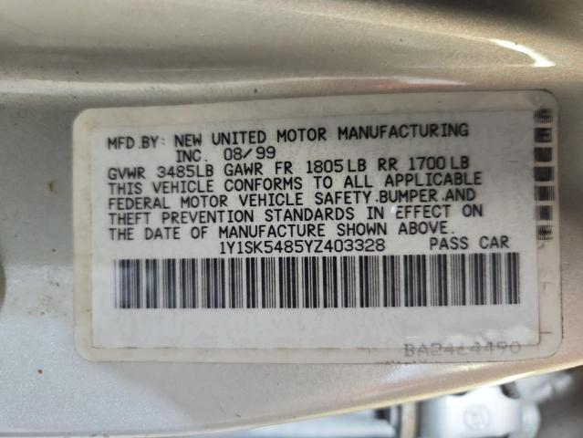 1Y1SK5485YZ403328 - 2000 CHEVROLET GEO PRIZM BASE SILVER photo 12