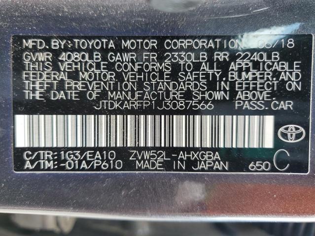 JTDKARFP1J3087566 - 2018 TOYOTA PRIUS PRIM 石墨色 照片 12