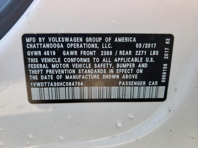 1VWDT7A30HC064704 - 2017 VOLKSWAGEN PASSAT R-LINE Weiß Foto 12