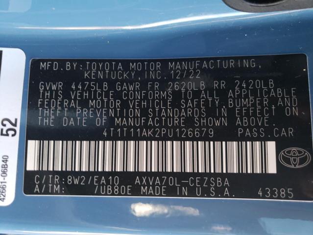 4T1T11AK2PU126679 - 2023 TOYOTA CAMRY SE NIGHT SHADE BLUE photo 12