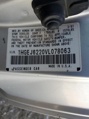 1HGEJ6220VL078063 - 1997 HONDA CIVIC DX SILVER photo 12