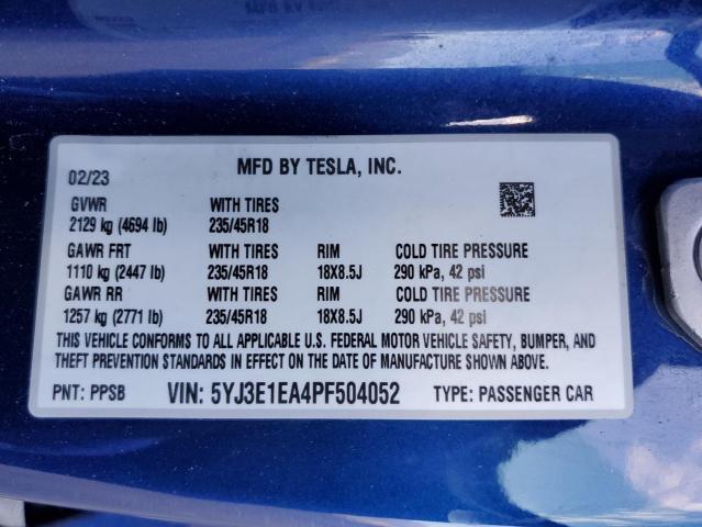 5YJ3E1EA4PF504052 - 2023 TESLA MODEL 3 ლურჯი ფოტო 12