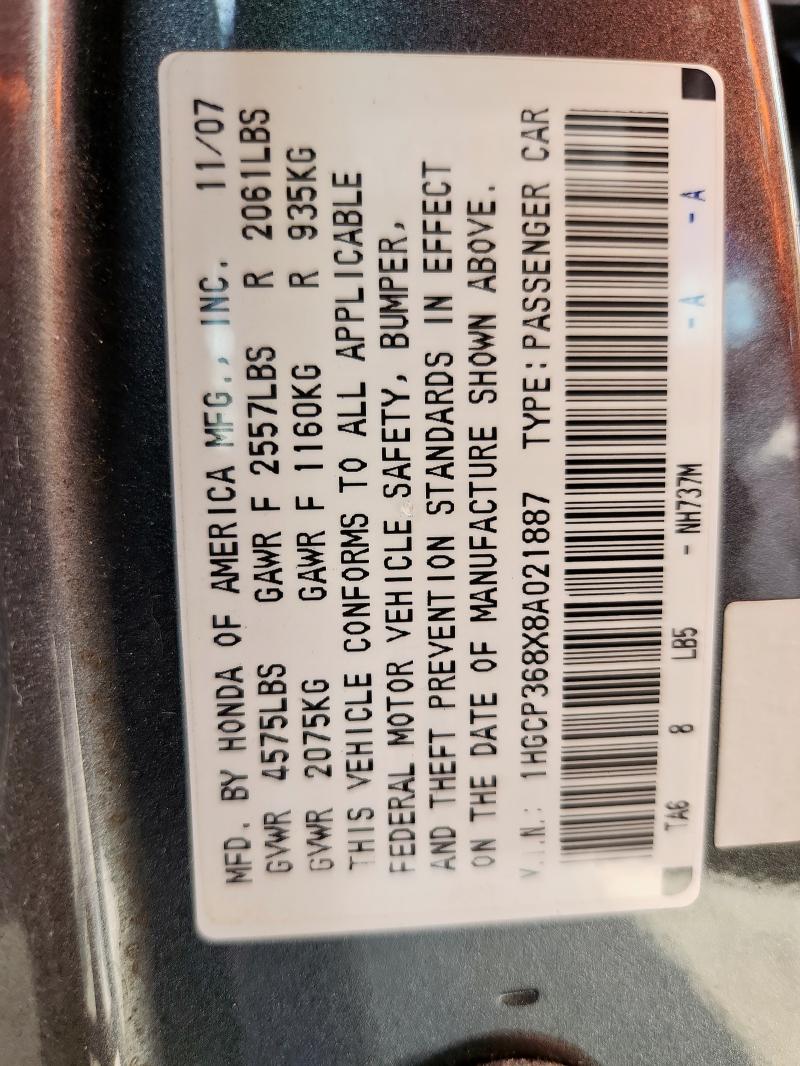 1HGCP368X8A021887 - 2008 HONDA ACCORD EXL Gris photo 13