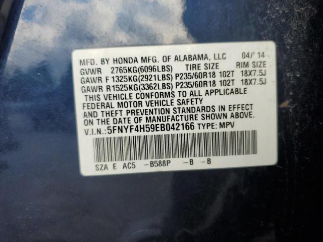 5FNYF4H59EB042166 - 2014 HONDA PILOT EXL BLUE photo 14
