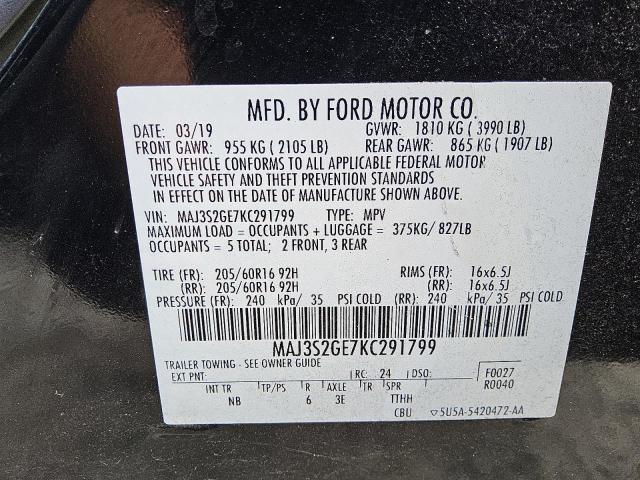 MAJ3S2GE7KC291799 - 2019 FORD ECOSPORT SE Czarny zdjęcie 13