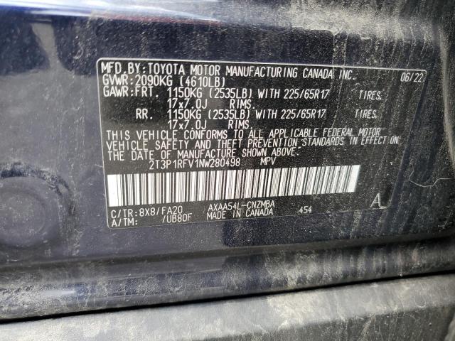 2T3P1RFV1NW280498 - 2022 TOYOTA RAV4 XLE BLUE photo 13