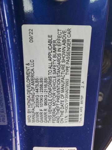 1HGCV1F3XNA079993 - 2022 HONDA ACCORD SPORT BLUE photo 12