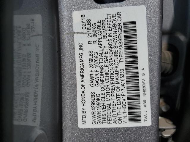 1HGCV1F17JA105233 - 2018 HONDA ACCORD LX SILVER photo 12