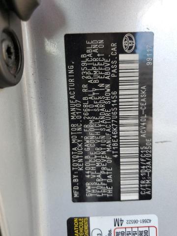 4T1BE46K77U651456 - 2007 TOYOTA CAMRY CE SILVER photo 12