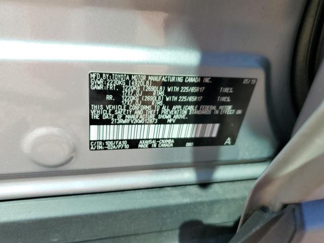 2T3RWRFV2KW012873 - 2019 TOYOTA RAV4 XLE Plata foto 13
