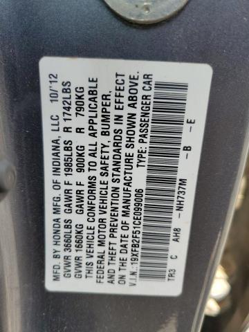 19XFB2F51CE099006 - 2012 HONDA CIVIC LX GRAY photo 13