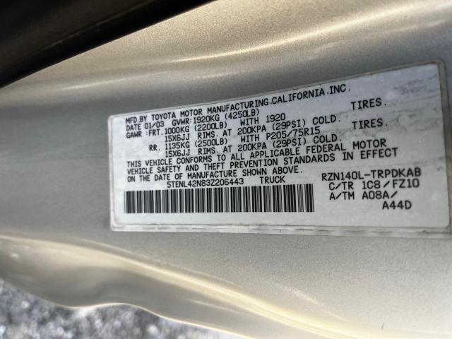 5TENL42N83Z206443 - 2003 TOYOTA TACOMA SILVER photo 9