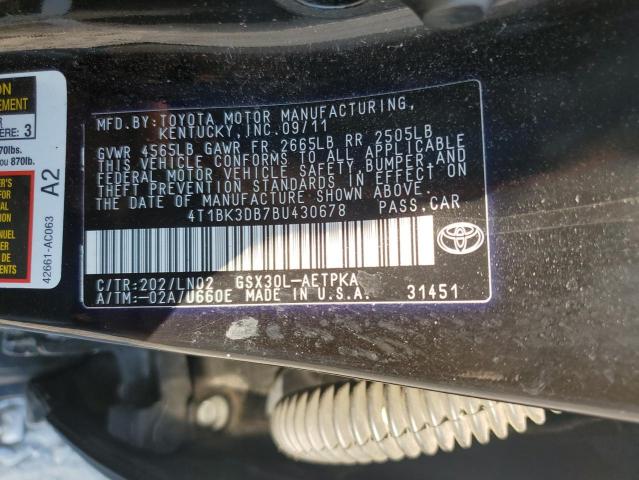 4T1BK3DB7BU430678 - 2011 TOYOTA AVALON BASE أسود صورة 13