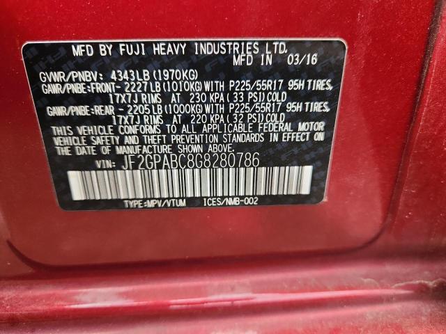 JF2GPABC8G8280786 - 2016 SUBARU CROSSTREK PREMIUM 红色 照片 13