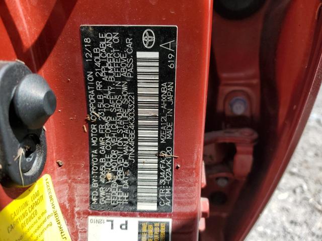 JTNK4RBE4K3033221 - 2019 TOYOTA COROLLA SE Красный фото 13