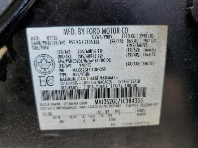 MAJ3S2GE7LC384355 - 2020 FORD ECOSPORT SE შავი ფოტო 12