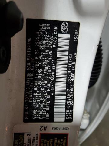 4T1BK3DB6CU448705 - 2012 TOYOTA AVALON BASE 白色 照片 12