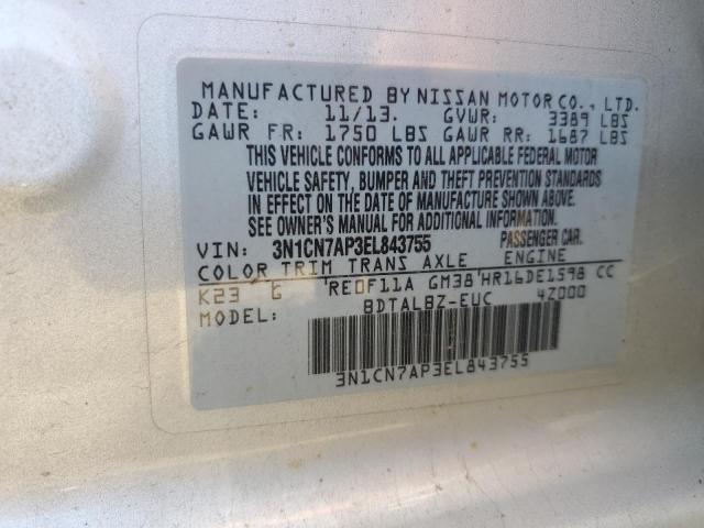 3N1CN7AP3EL843755 - 2014 NISSAN VERSA S SILVER photo 12