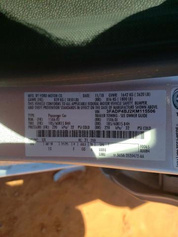 3FADP4BJ2KM115506 - 2019 FORD FIESTA SE Күміс фото 12