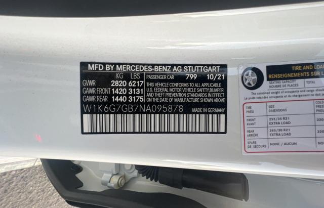 W1K6G7GB7NA095878 - 2022 MERCEDES-BENZ S 580 4MATIC WHITE photo 10