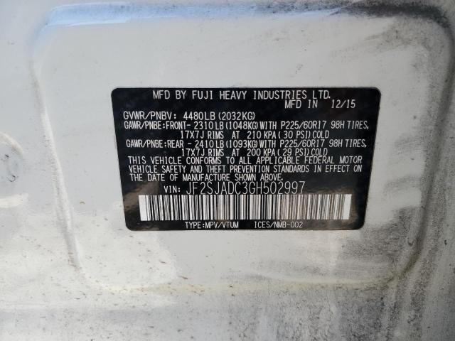 JF2SJADC3GH502997 - 2016 SUBARU FORESTER 2.5I PREMIUM WHITE photo 13