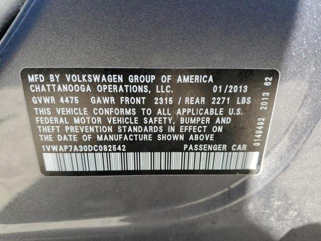 1VWAP7A30DC082542 - 2013 VOLKSWAGEN PASSAT S 灰色 照片 12