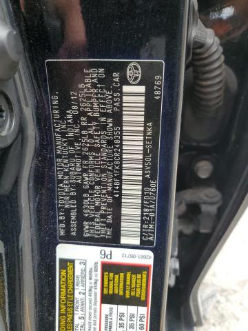 4T4BF1FK8CR248355 - 2012 TOYOTA CAMRY BASE BLACK photo 13