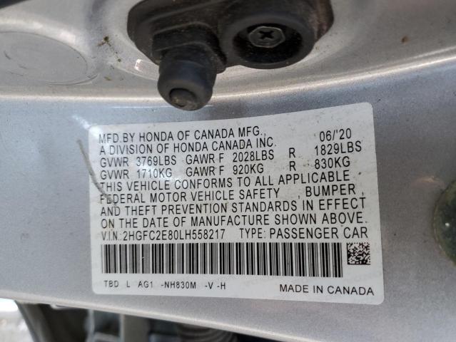2HGFC2E80LH558217 - 2020 HONDA CIVIC SPORT 银色 照片 13
