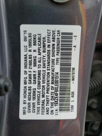 19XZE4F9XLE001514 - 2020 HONDA INSIGHT TOURING GRAY photo 12