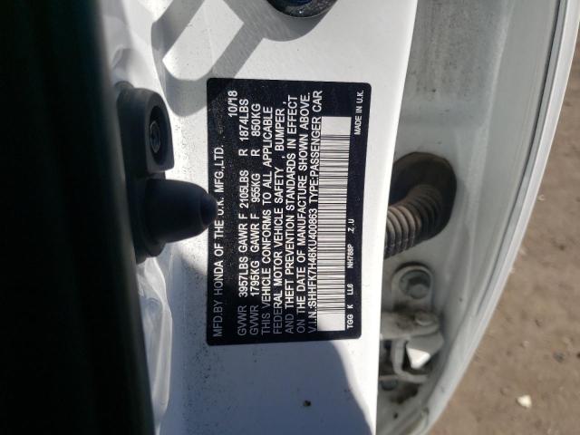 SHHFK7H46KU400863 - 2019 HONDA CIVIC SPORT 白色 照片 12