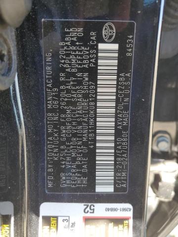 4T1B11HK0KU812097 - 2019 TOYOTA CAMRY L 黑色 照片 13