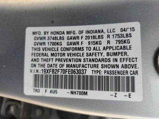 19XFB2F70FE063037 - 2015 HONDA CIVIC SE SILVER photo 12