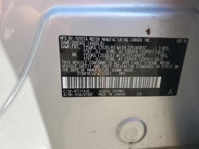 2T3RFREV4FW232961 - 2015 TOYOTA RAV4 XLE SILVER photo 13