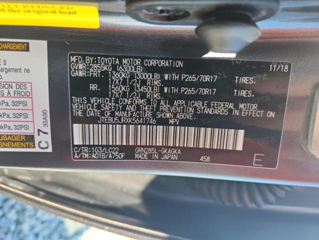 JTEBU5JRXK5641746 - 2019 TOYOTA 4RUNNER SR5/SR5 PREMIUM ნაცრისფერი ფოტო 13