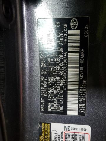 4T1BE46K37U530746 - 2007 TOYOTA CAMRY CE GRAY photo 12